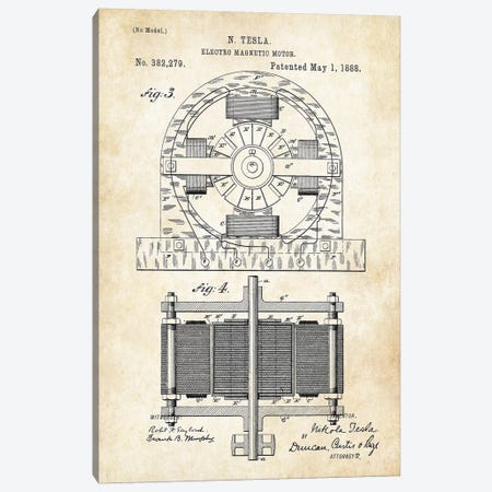 Nikola Tesla Electromagnetic Motor Canvas Print #PTN192} by Patent77 Art Print