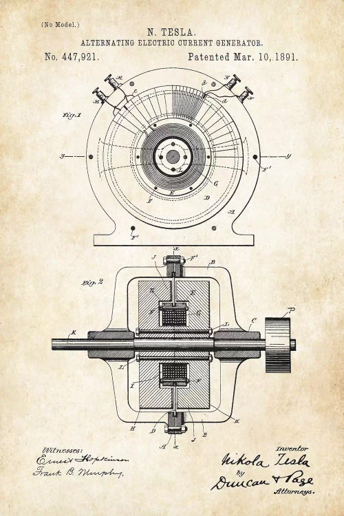 Nikola Tesla Generator by Patent77 wall art