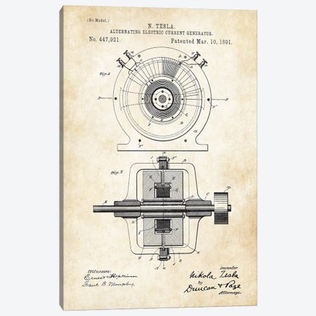 Nikola Tesla Generator Canvas Print #PTN193} by Patent77 Art Print