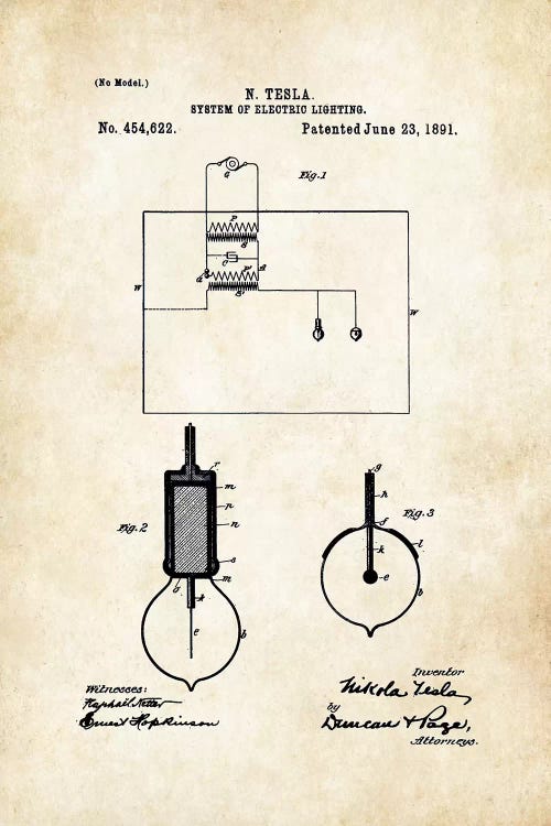 Nikola Tesla Light Bulb by Patent77 wall art
