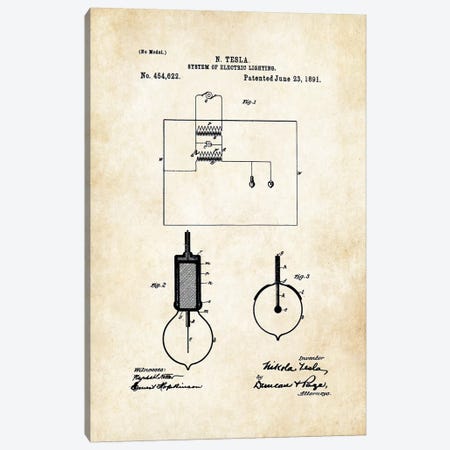 Nikola Tesla Light Bulb Canvas Print #PTN195} by Patent77 Canvas Wall Art