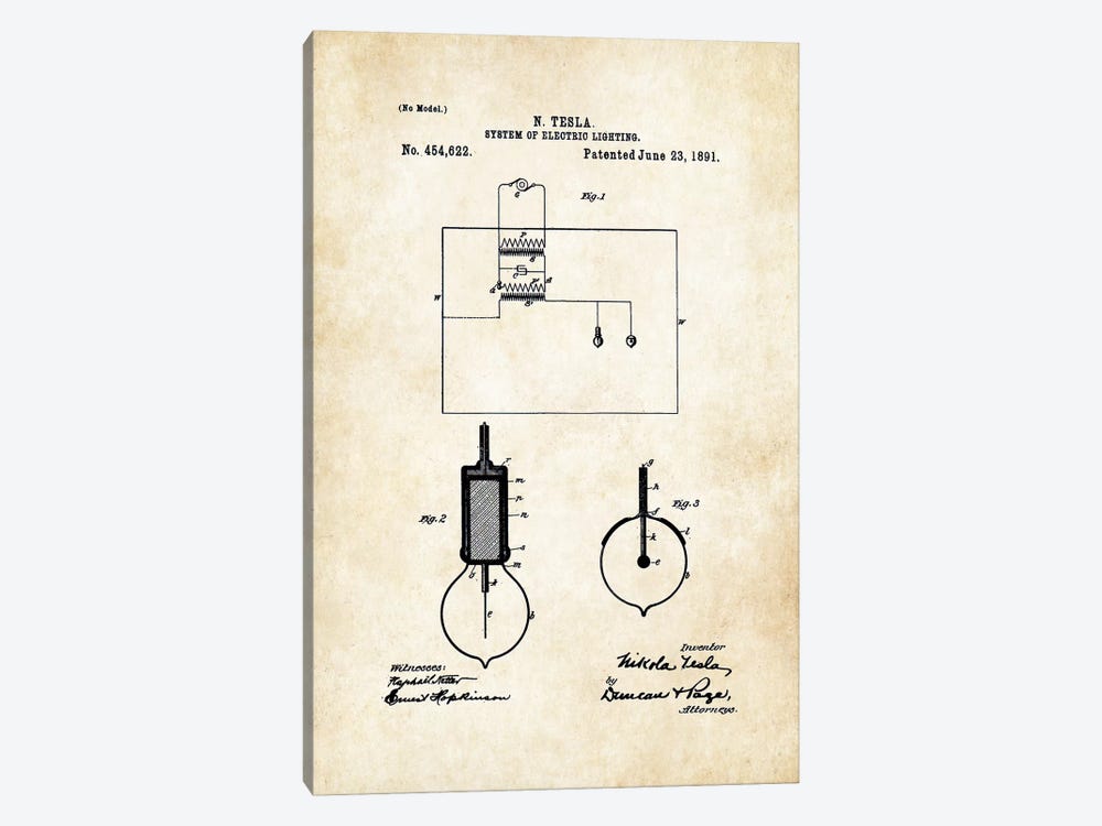 Nikola Tesla Light Bulb by Patent77 1-piece Canvas Artwork