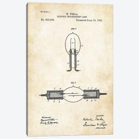 Nikola Tesla Light Bulb Canvas Print #PTN196} by Patent77 Canvas Artwork