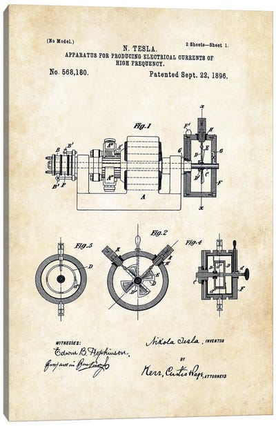 Nikola Tesla Radio Canvas Art Print - Electronics & Communication Blueprints