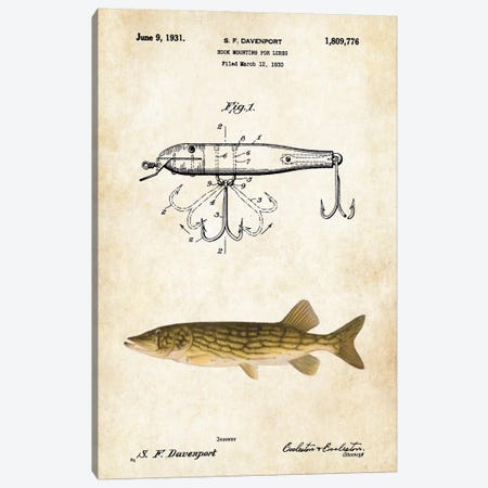 Northern Pike Fishing Lure Canvas Print #PTN198} by Patent77 Canvas Art Print