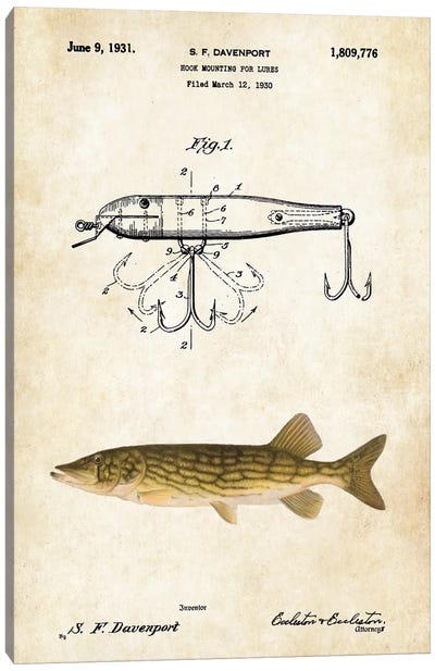 Northern Pike Fishing Lure Canvas Art Print - Patent77