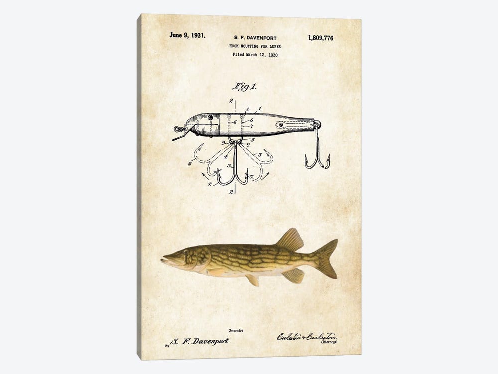 Northern Pike Fishing Lure by Patent77 1-piece Art Print