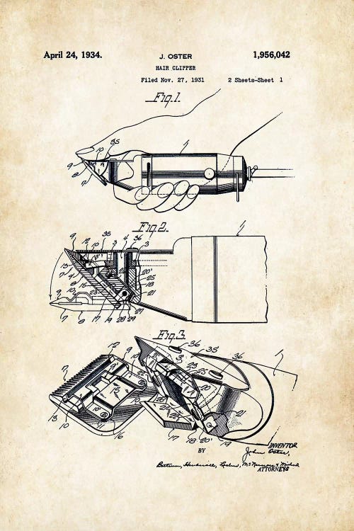Oster Barber Razor by Patent77 wall art