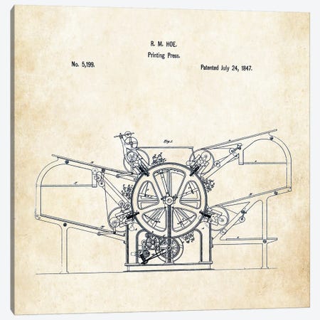 1847 Printing Press Canvas Print #PTN1} by Patent77 Canvas Art