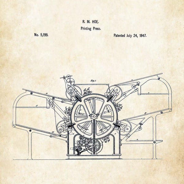 Engineering & Machinery Blueprints: 1847 Printing Press by Patent77