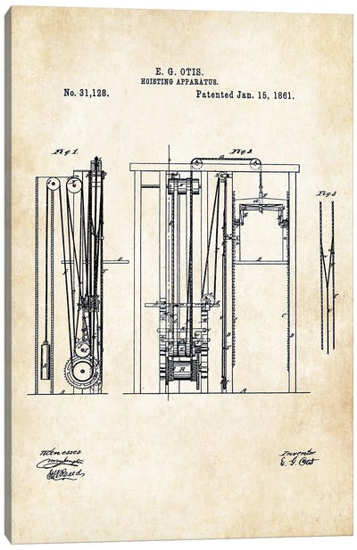 Otis Elevator (1861) Canvas Art Print - Blueprints & Patent Sketches