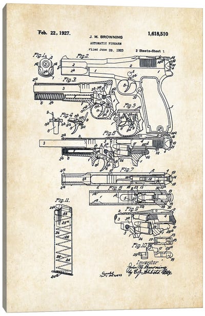 P35 Hi Power FN Pistol Canvas Art Print - Weapons & Artillery Art