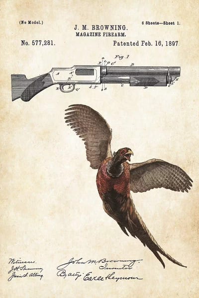 Pheasant Hunting Art by Patent77 framed canvas print