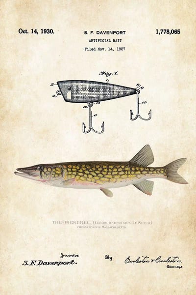 Pickerel Fishing Lure by Patent77 framed canvas print
