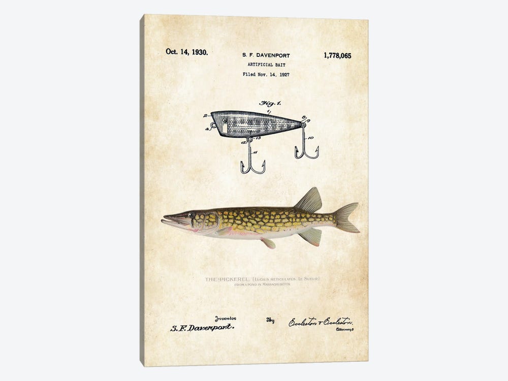 Pickerel Fishing Lure by Patent77 1-piece Canvas Art