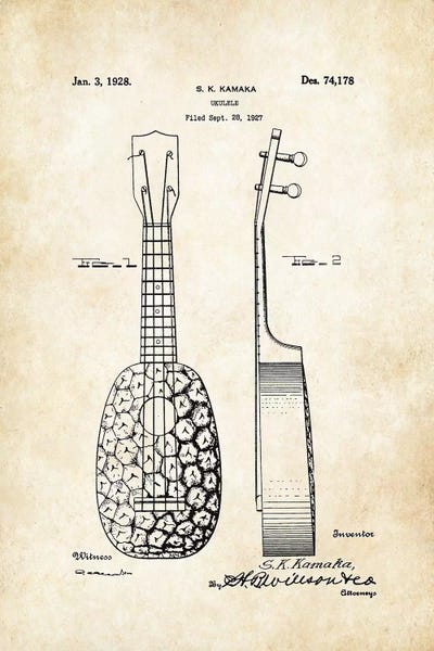 Pinapple Ukulele (S.K. Kamaka) by Patent77 framed canvas print
