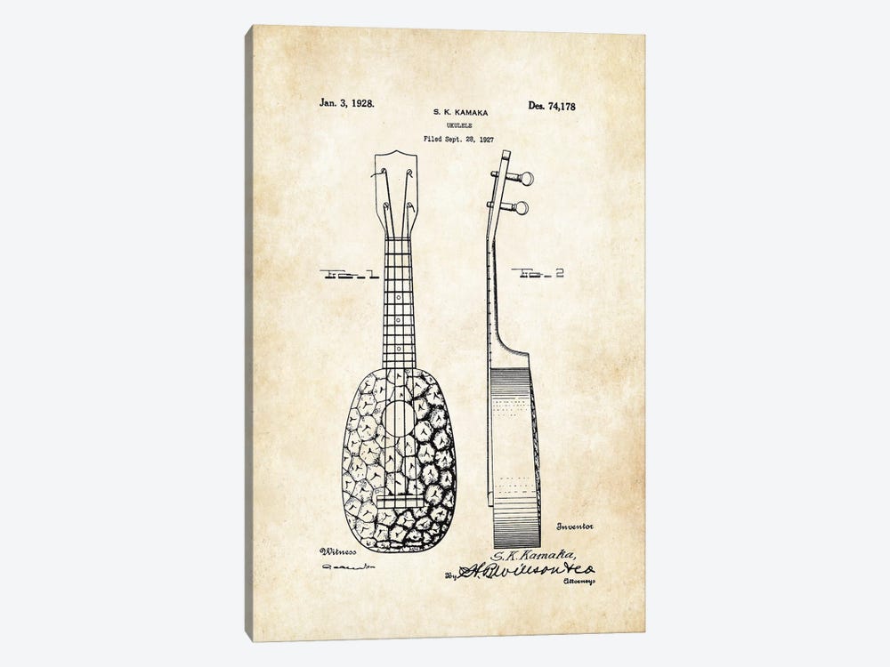 Pinapple Ukulele (S.K. Kamaka) by Patent77 1-piece Canvas Print