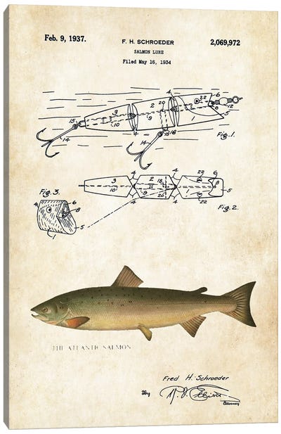 Atlantic Salmon Fishing Lure Canvas Art Print - Patent77