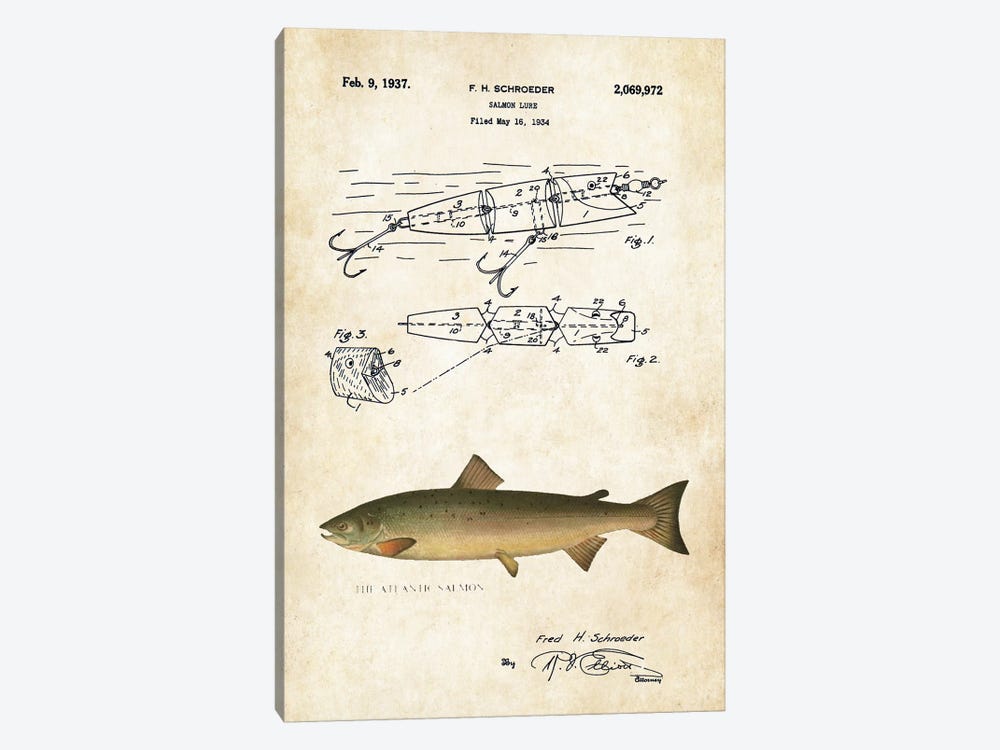 Atlantic Salmon Fishing Lure by Patent77 1-piece Art Print