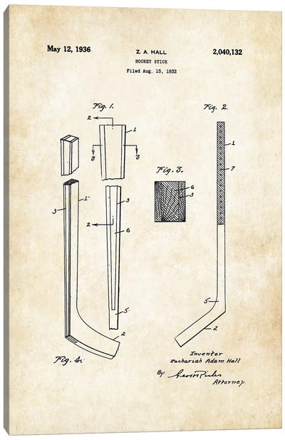 Hockey Stick Canvas Art Print - Patent77