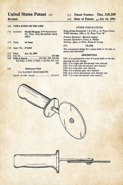 Household Goods Blueprints: Pizza Cutter by Patent77