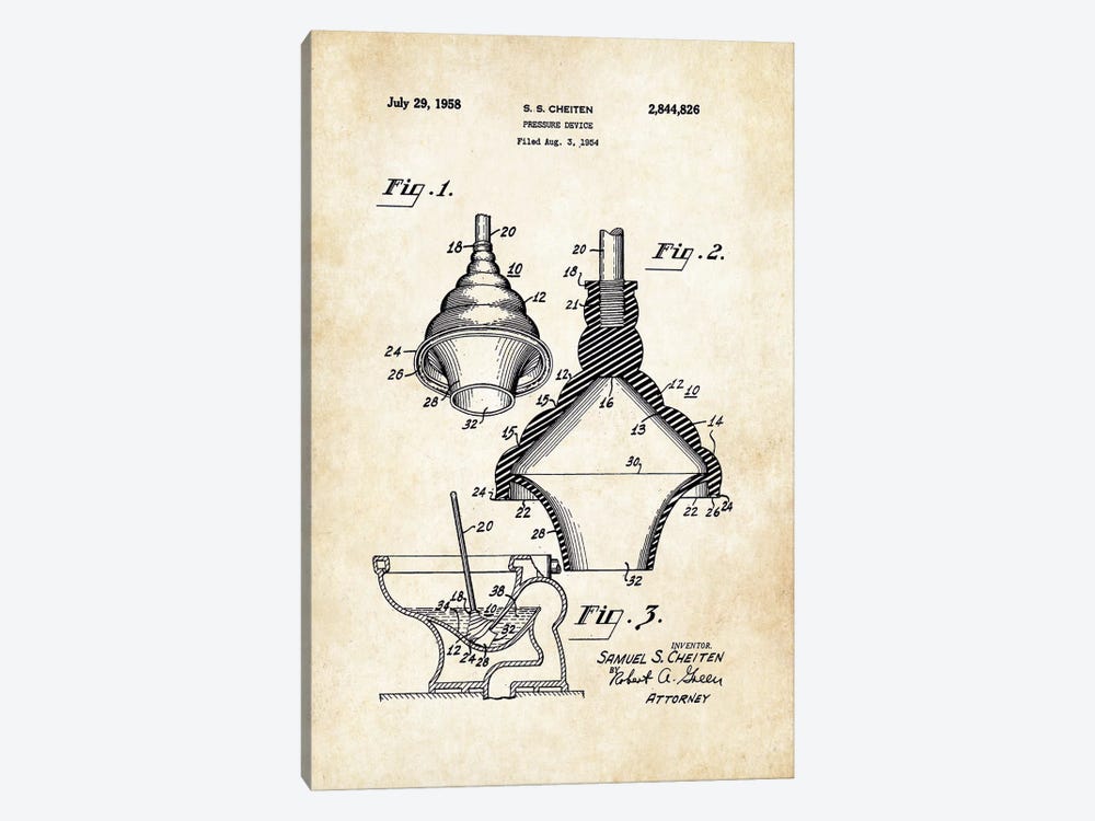 Plumber Toilet Plunger by Patent77 1-piece Art Print