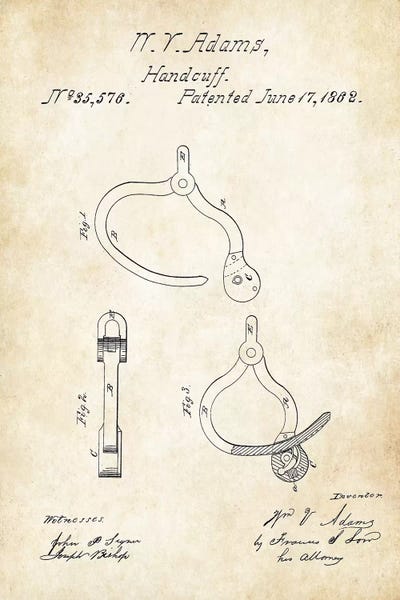 Police Handcuffs (1862) by Patent77 framed canvas print