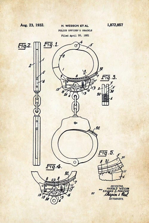 Police Handcuffs (1931) by Patent77 wall art