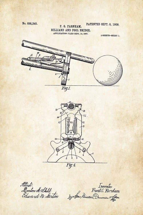 Pool Cue Bridge by Patent77 wall art