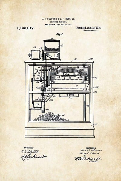 Popcorn Machine by Patent77 metal wall art
