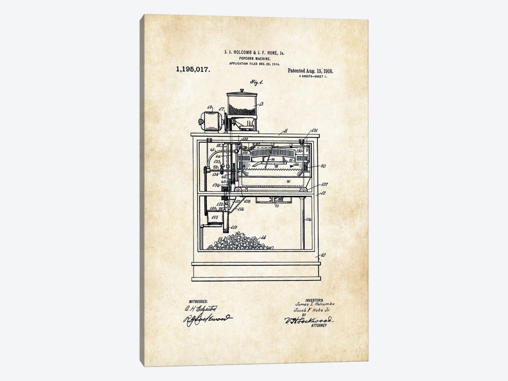 Popcorn Machine by Patent77 1-piece Canvas Art