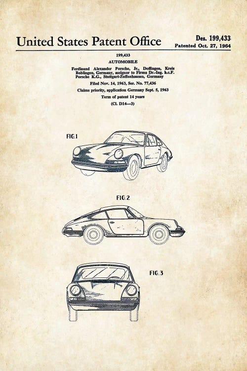 Porsche 911 (1964) by Patent77 wall art