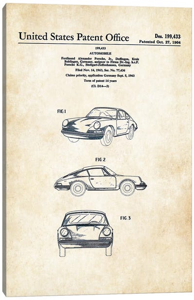 Porsche 911 (1964) Canvas Art Print - Automobile Blueprints