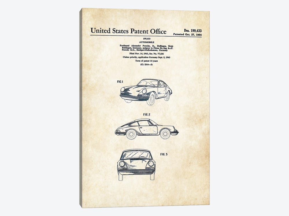 Porsche 911 (1964) by Patent77 1-piece Canvas Art