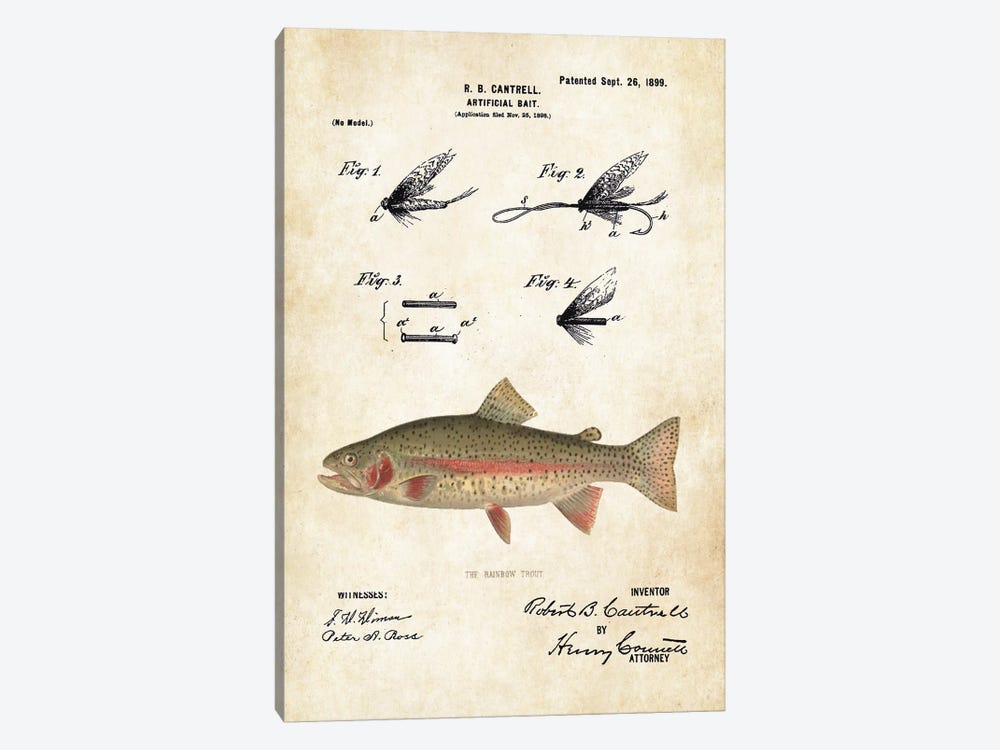 Rainbow Trout Fishing Lure by Patent77 1-piece Canvas Wall Art