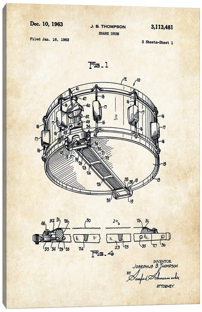 Rogers Dynasonic Snare Drum Canvas Art Print - Patent77