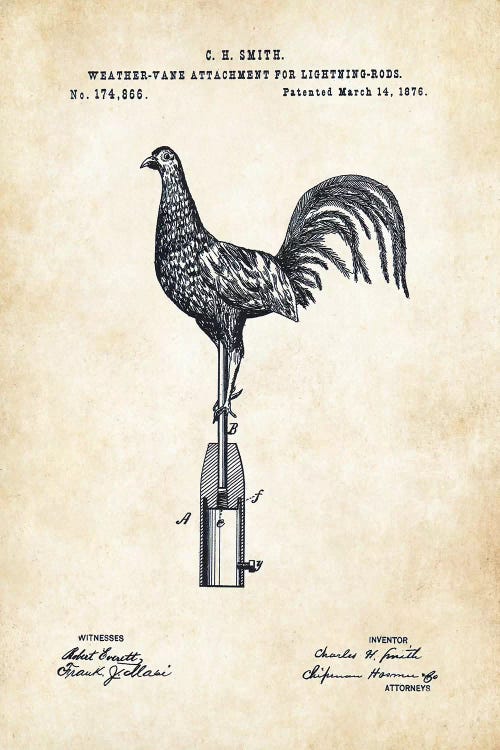 Rooster Weathervane by Patent77 wall art