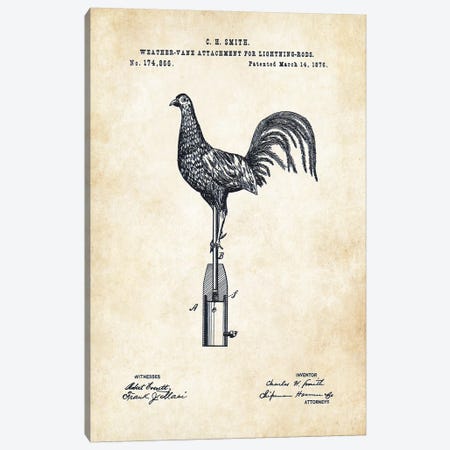 Rooster Weathervane Canvas Print #PTN225} by Patent77 Canvas Artwork
