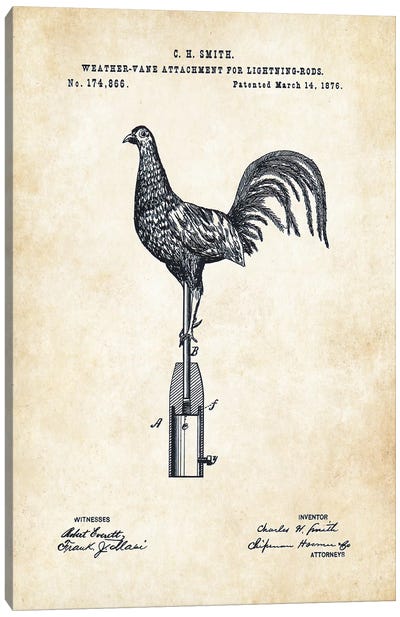 Rooster Weathervane Canvas Art Print - Patent77