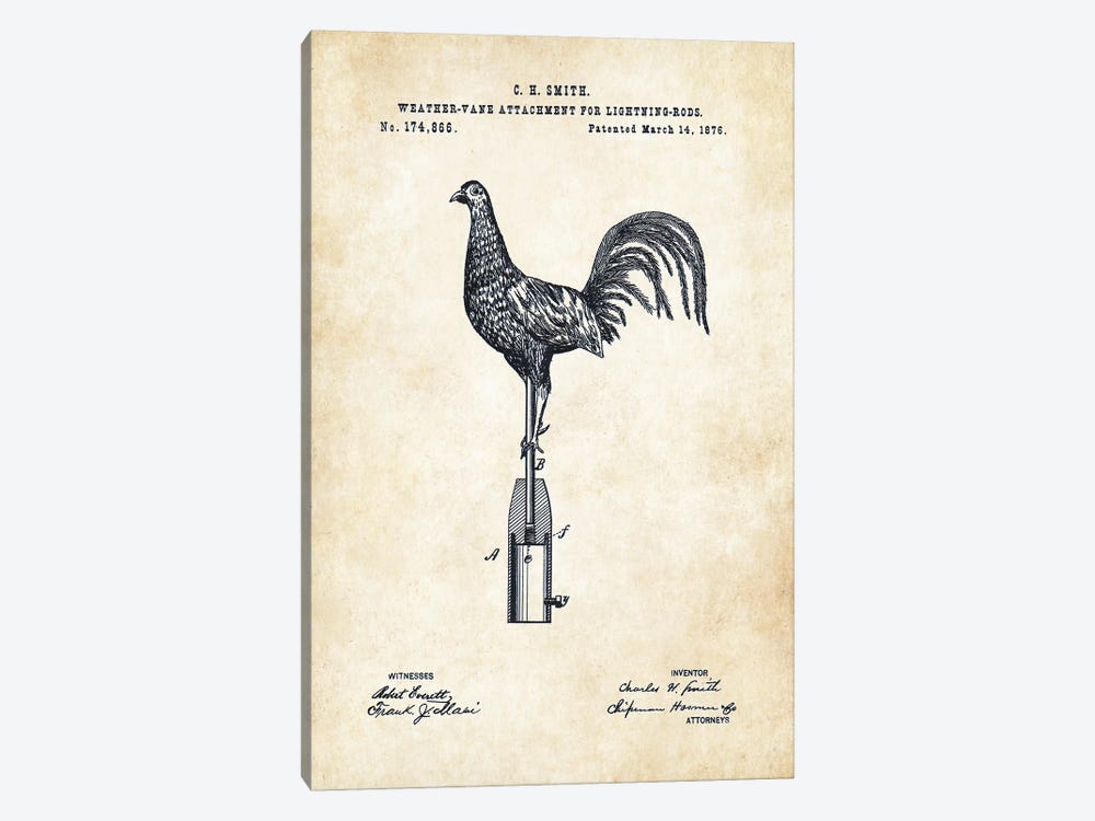 Rooster Weathervane by Patent77 1-piece Canvas Print