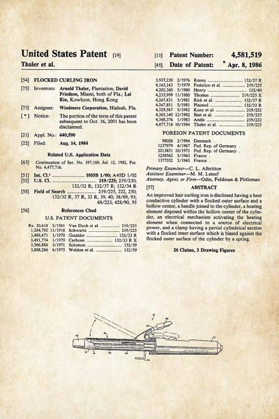 Salon Curling Iron by Patent77 framed canvas print