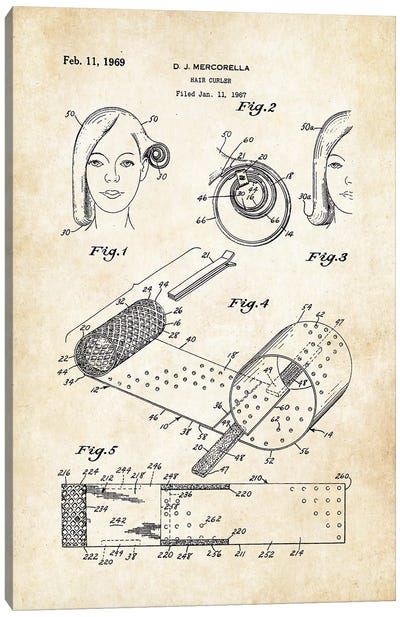 Salon Hair Curler Canvas Art Print - Patent77