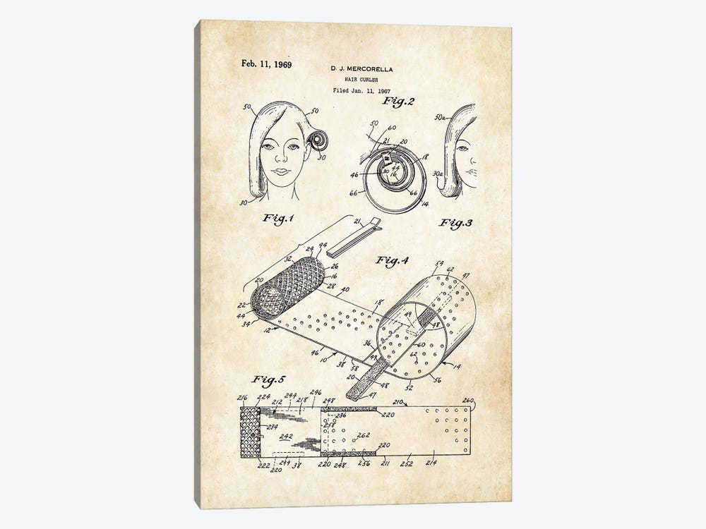 Salon Hair Curler by Patent77 1-piece Canvas Print