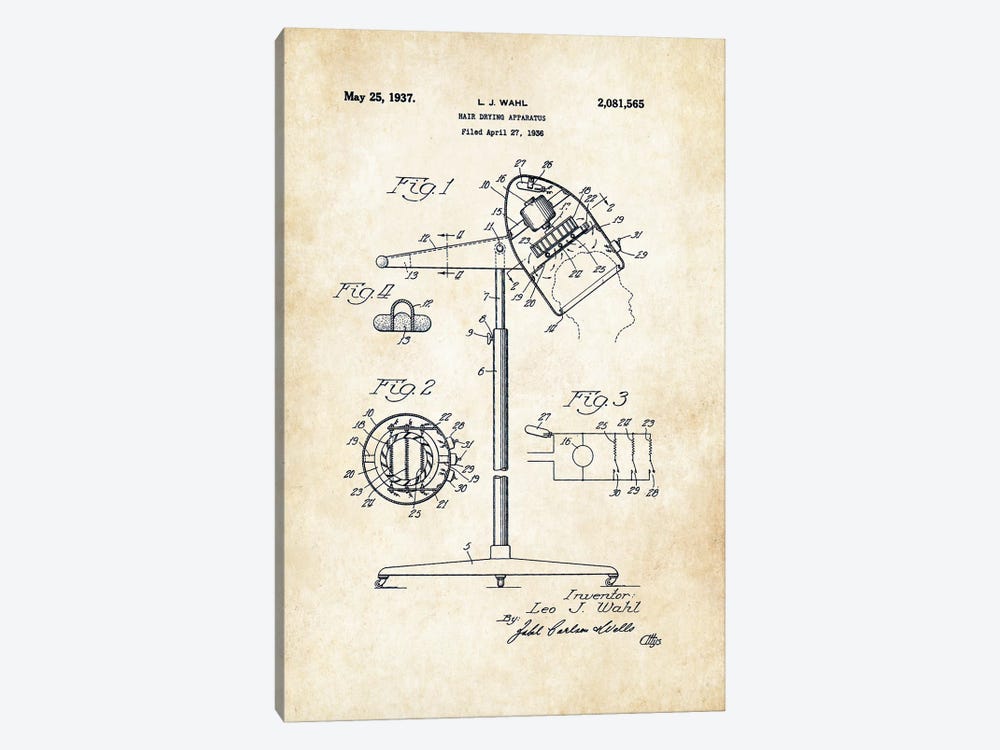 Salon Hair Dryer by Patent77 1-piece Canvas Print