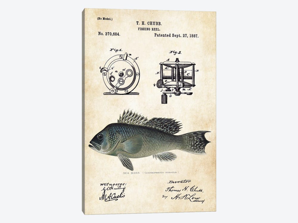 Sea Bass Fishing Lure by Patent77 1-piece Canvas Art Print