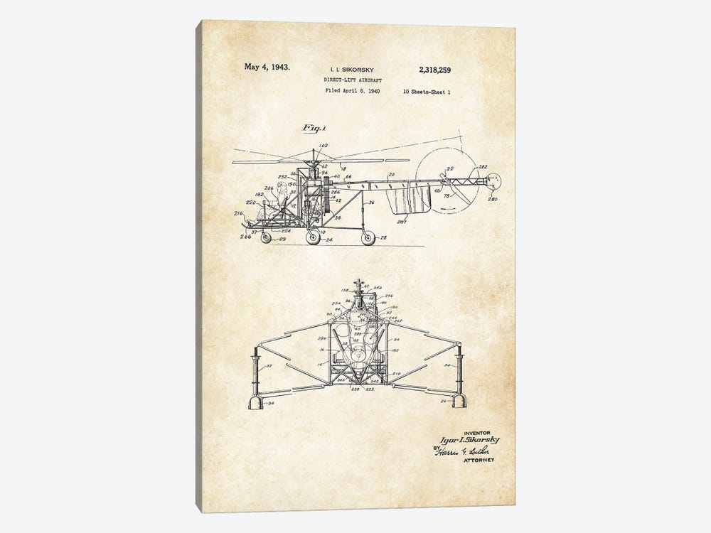 Sikorsky Helicopter by Patent77 1-piece Canvas Art Print