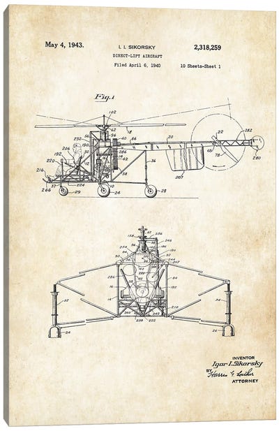 Sikorsky Helicopter Canvas Art Print - Aviation Blueprints