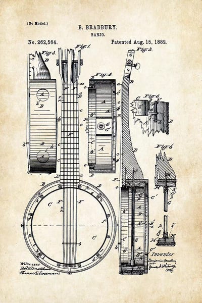Banjo Guitar by Patent77 metal wall art