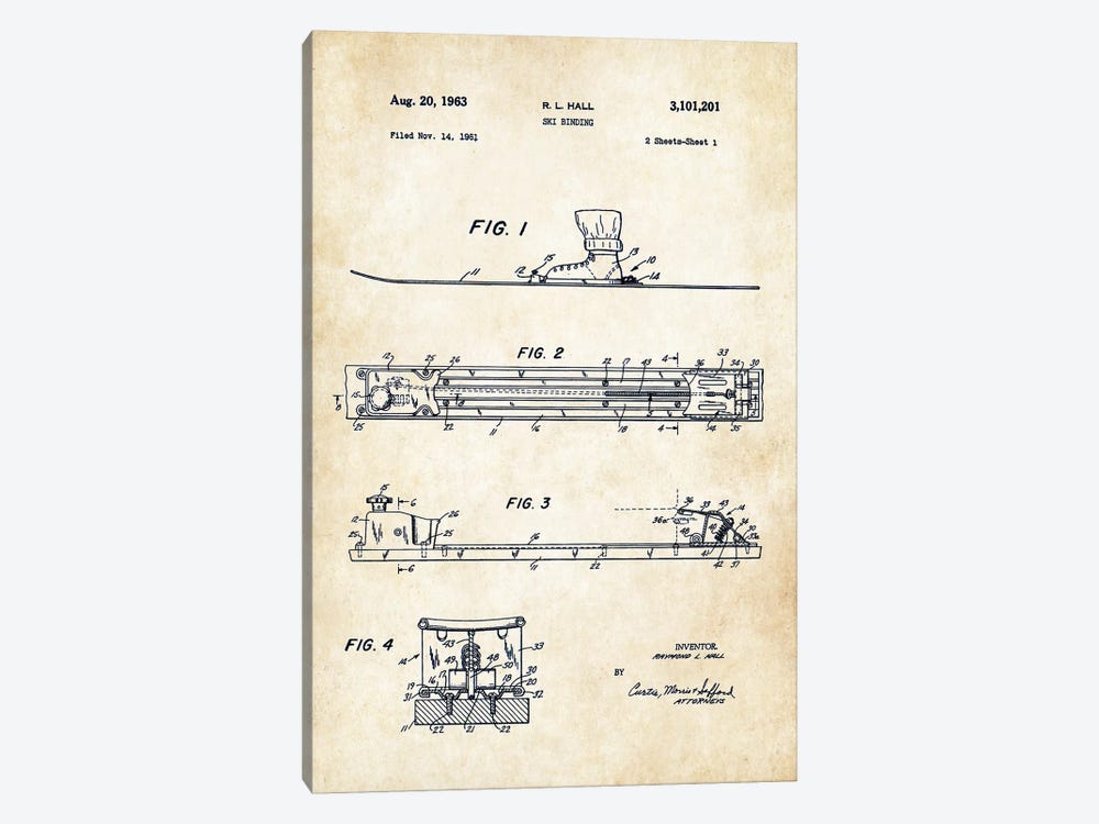 Ski Binding by Patent77 1-piece Canvas Print