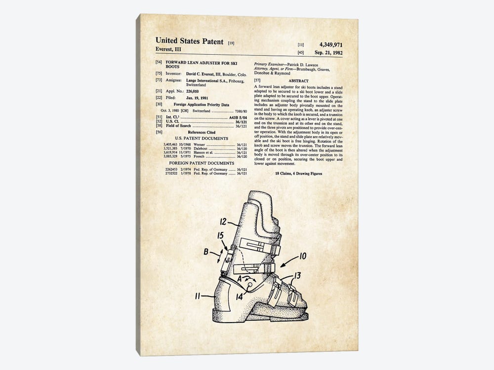 Ski Boots by Patent77 1-piece Canvas Art